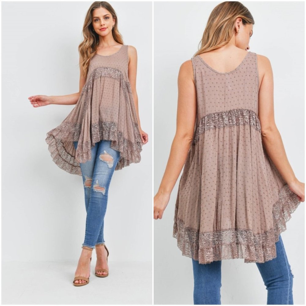 Mocha Detailed Boho tunic top - Picture 1 of 14